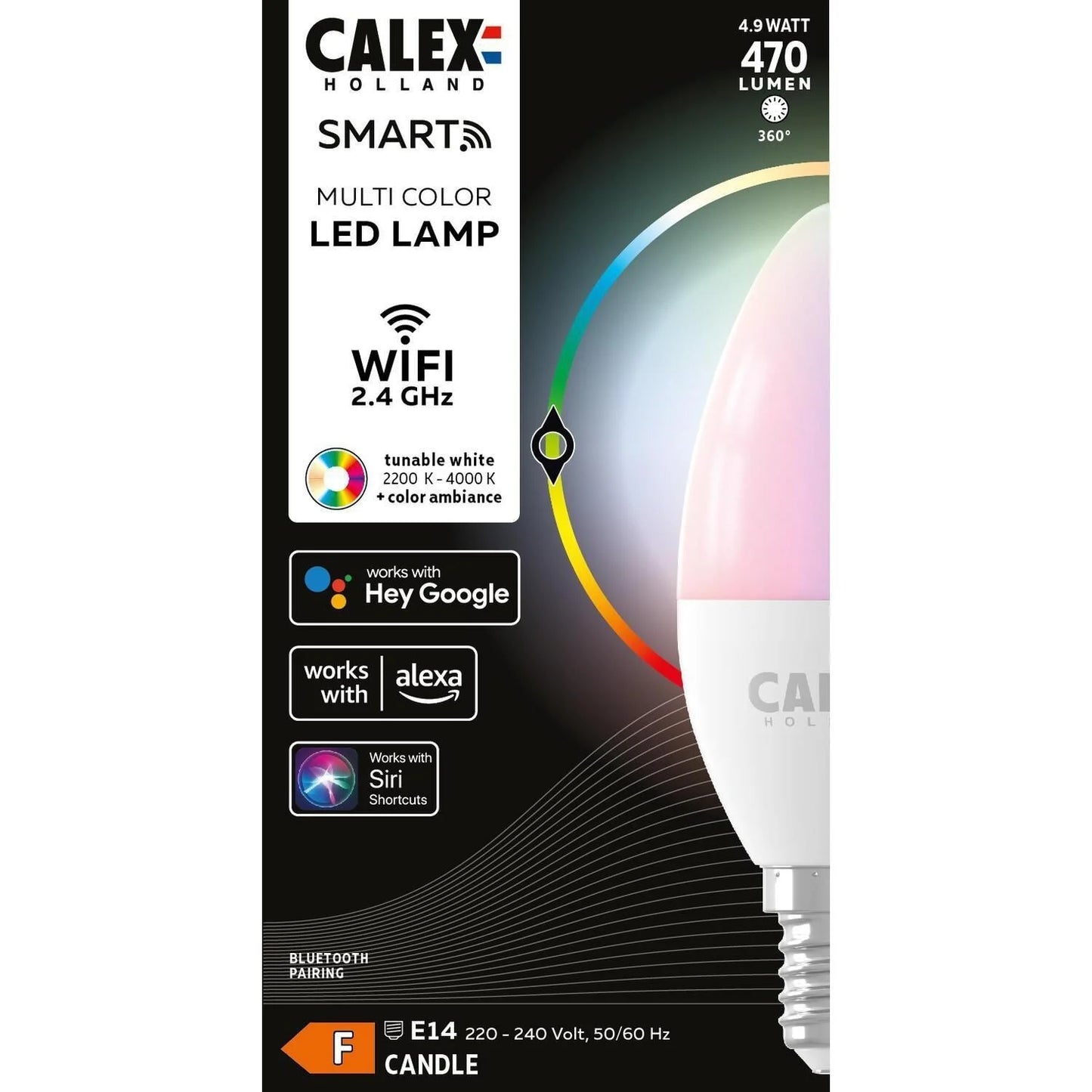 Calex Smart Tuya Wifi E14 Bougie 5W 470lm - 822-840 Variable Blanc | RGBW - Dimmable - Équivalent 40W - TECIN HOLDING