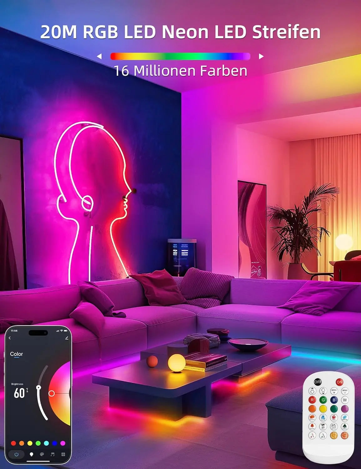 Éclairage LED Bande LED Lamomo Multicolore Découpable avec Synchronisation Musicale TECIN HOLDING