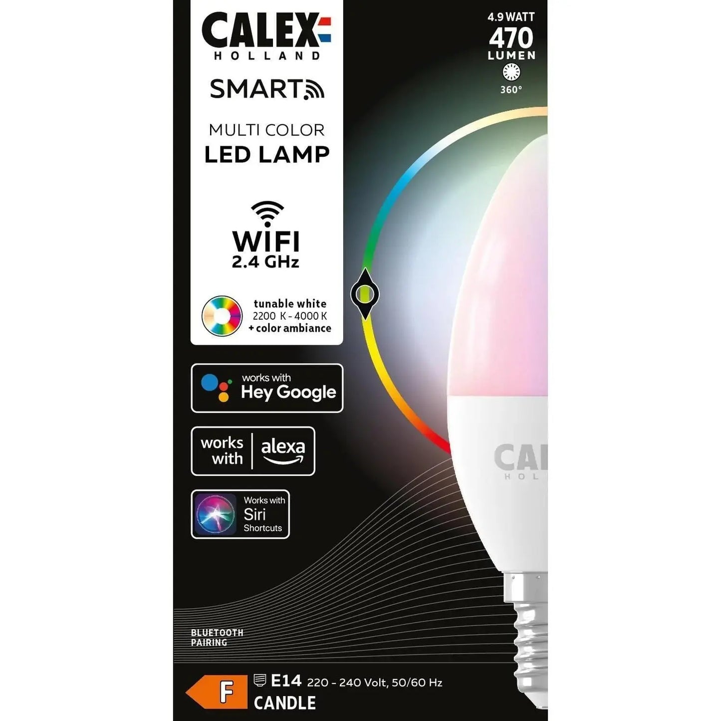 Calex Smart Tuya Wifi E14 Bougie 5W 470lm - 822-840 Variable Blanc | RGBW - Dimmable - Équivalent 40W - TECIN HOLDING