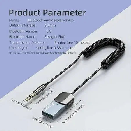 Essager Bluetooth Aux - Adaptateur Dongle USB vers Jack 3,5 mm pour audio de voiture - Kit Bluetooth 5.0 TECIN HOLDING