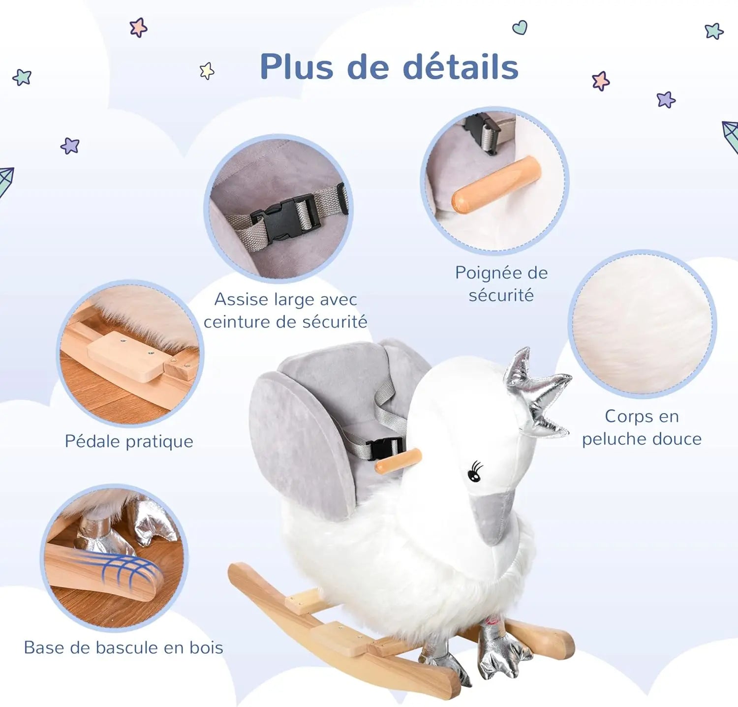Cheval à bascule cheval de cowboy selle grand confort peluche courte douce bois peuplier brun blanc Cheval à bascule cheval de cowboy selle grand confort peluche courte douce bois peuplier brun blanc