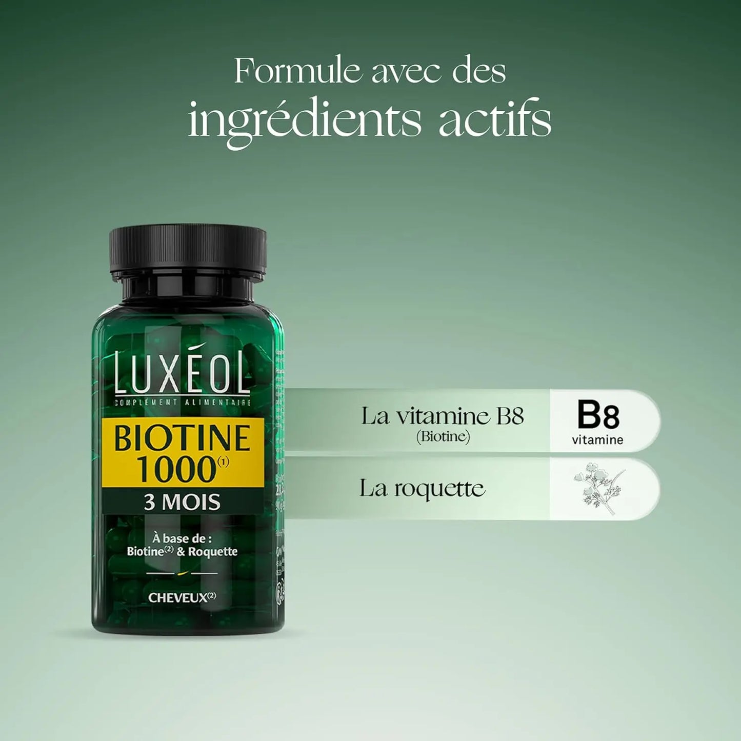 Complément alimentaire Luxéol Biotine 1000 µg — 90 Gélules | Pousse des Cheveux | Made in France Luxéol