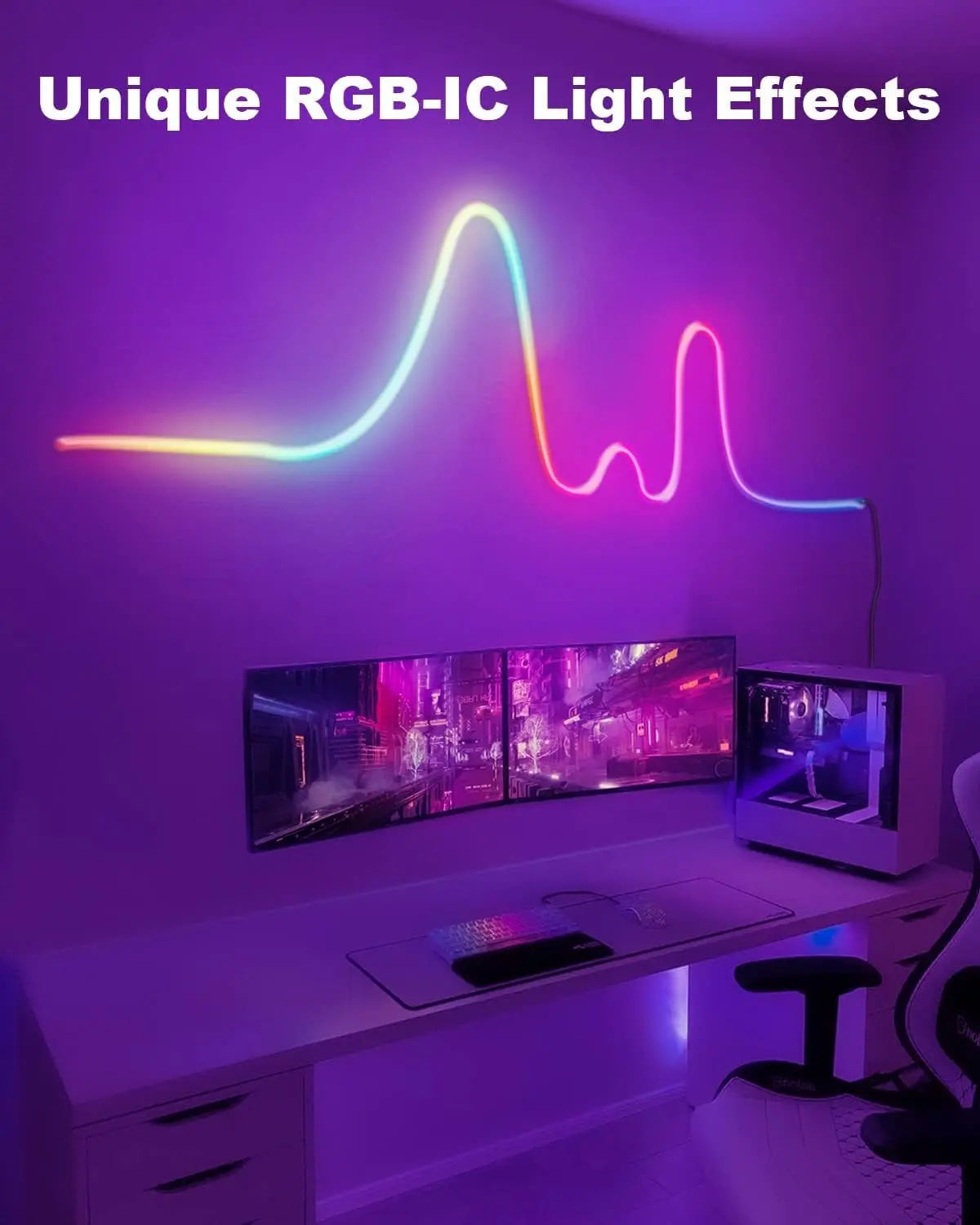 led Neon Ruban LED 5m, Guirlande Lumineuse Néon avec RVB-IC, Bande Lumineuse LED avec Synchronisation de la Musique, Fonctionne avec Alexa, Assistant Google(Ne Prend pas en Charge le WiFi 5G) amazon