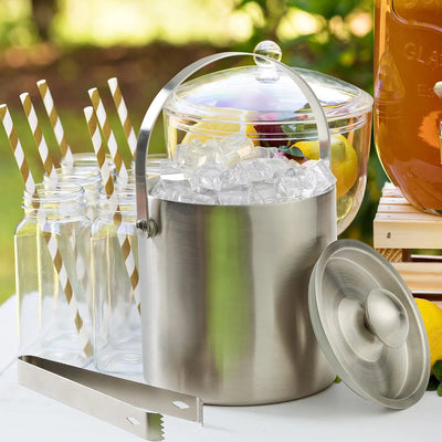 Cuisine & Art de la Table Oak & Steel — Seau à Glace Isotherme 2L en Inox | Couvercle + Pince | Champagne, Vin & Bière Oak & Steel