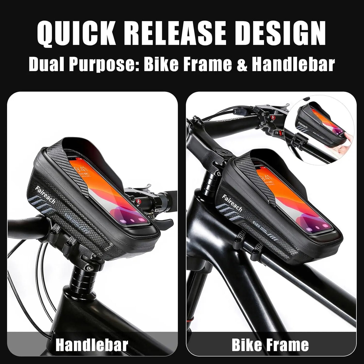 Accessoires Vélo Sacoche Vélo Téléphone Faireach - Support Guidon Étanche avec Écran Tactile Faireach