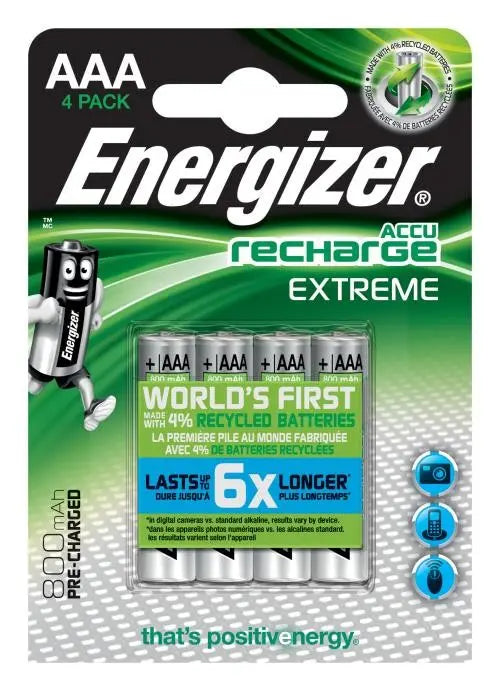 Lot de 4 piles rechargeables AAA1000 MAH Extreme ENERGIZER 7638900416879 Energizer