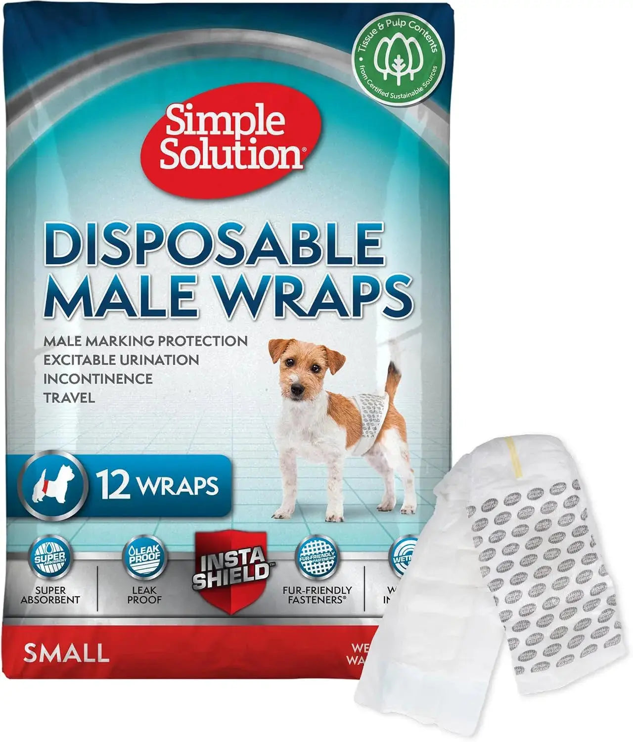 Hygiène chien Simple Solution Couches Enveloppantes Jetables pour Chien Mâle – Small – Paquet de 12 Simple Solution