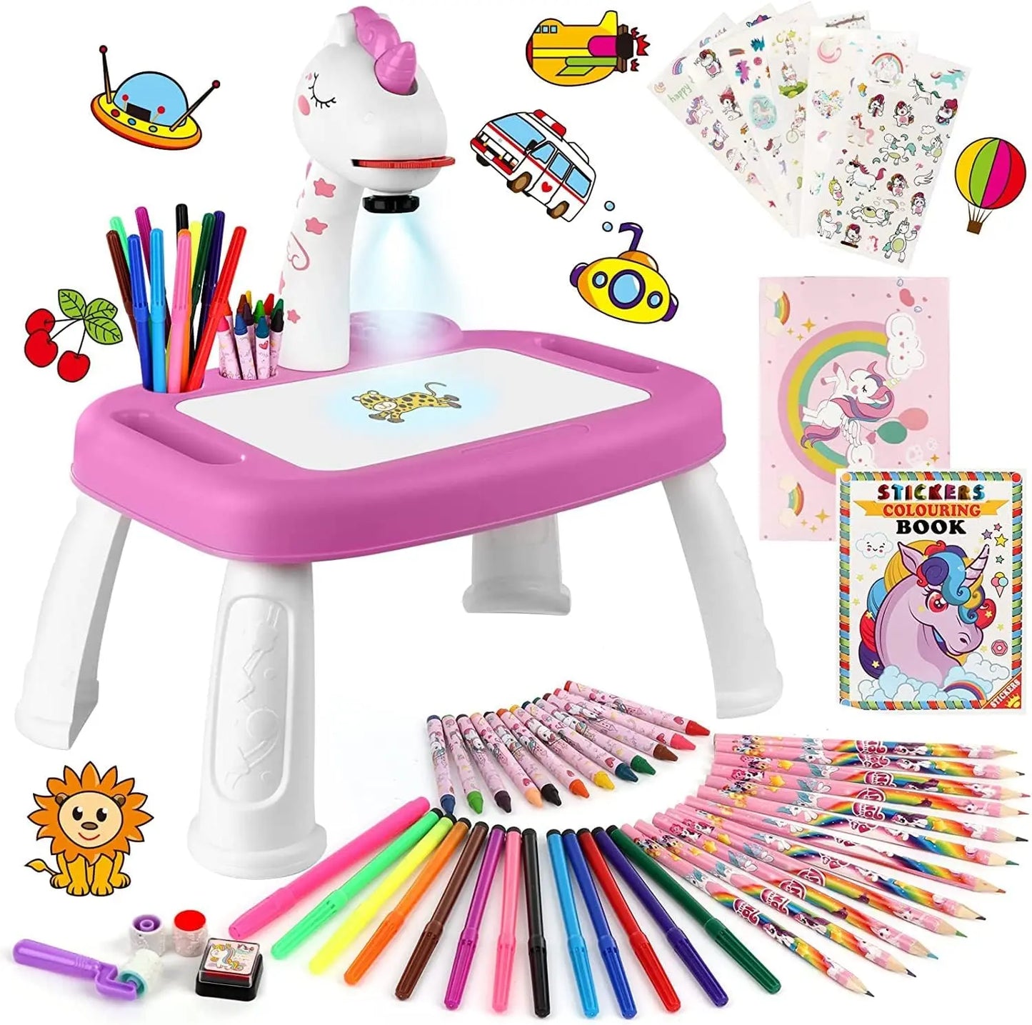 jouet pour enfant Cadeau Fille Projecteur Dessin Enfant avec 72 Motifs Jouet Fille Jeux Enfant 3 4 5 6 ans Licorne Jouet Cadeau avec Crayons de Couleur, Album de king jouet