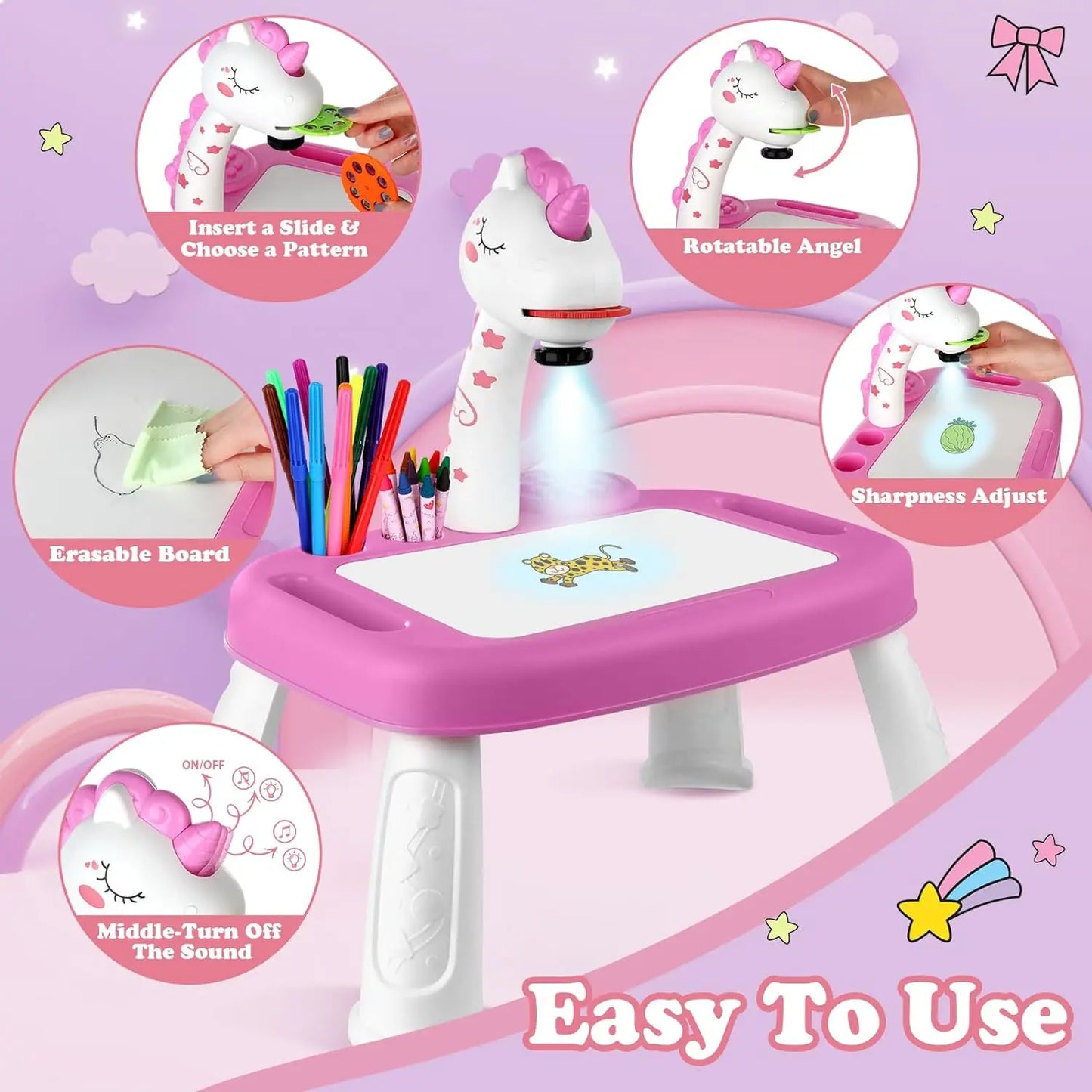 jouet pour enfant Cadeau Fille Projecteur Dessin Enfant avec 72 Motifs Jouet Fille Jeux Enfant 3 4 5 6 ans Licorne Jouet Cadeau avec Crayons de Couleur, Album de king jouet