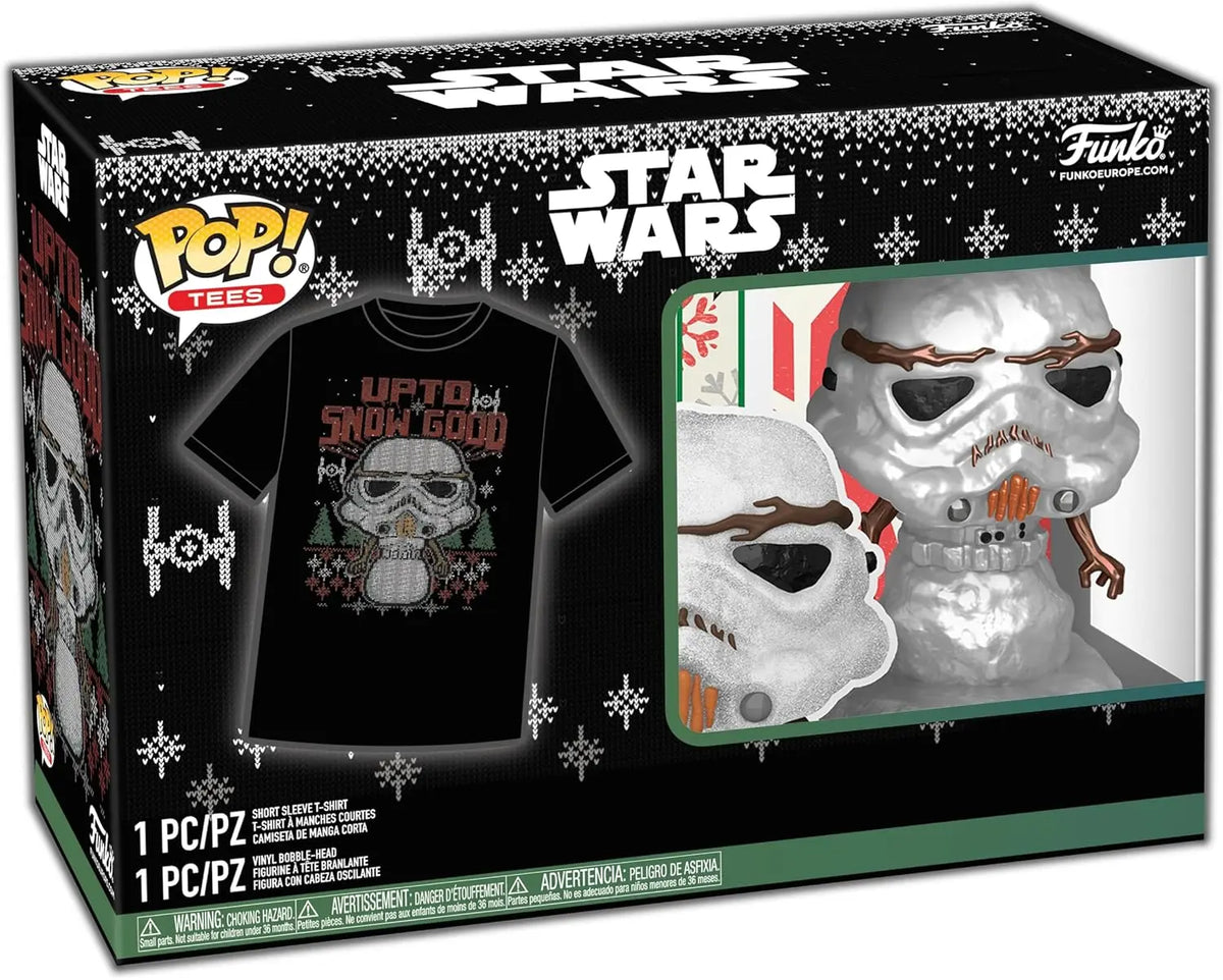 Figurines & Vêtements Coffret Funko Pop! & Tee : Star Wars Holiday Snowman Stormtrooper Métallique – Taille M Funko