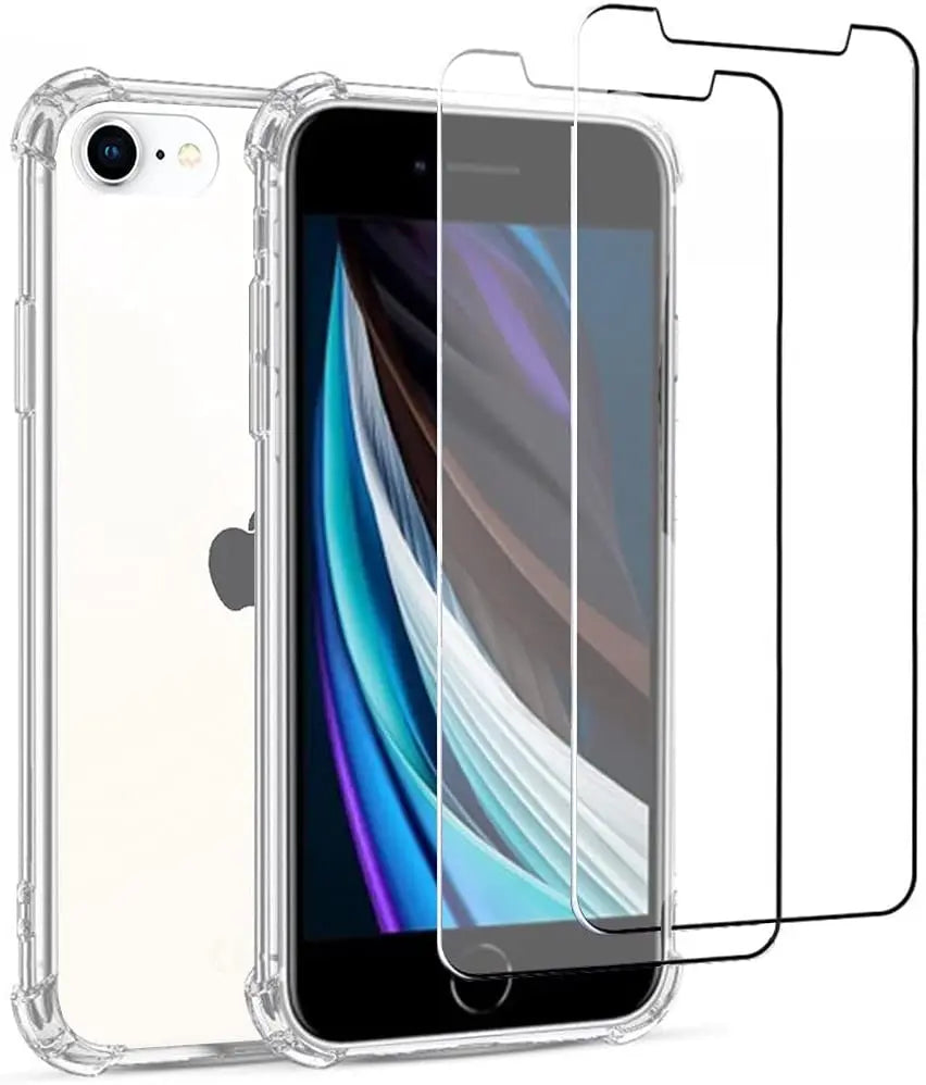 iPhone 7 Screen Protector Coque Compatible avec iPhone SE 2020 Antichoc Silicone + 2 Vitres en Verre trempé Protection écran APPLE