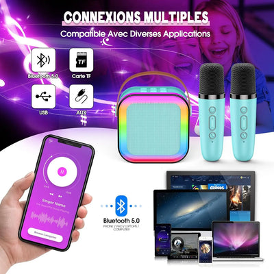 Jouets & Jeux Dislocati — Micro Karaoké Enfant Bluetooth | LED | Haut-parleur Intégré | Cadeau 3-12 Ans Dislocati