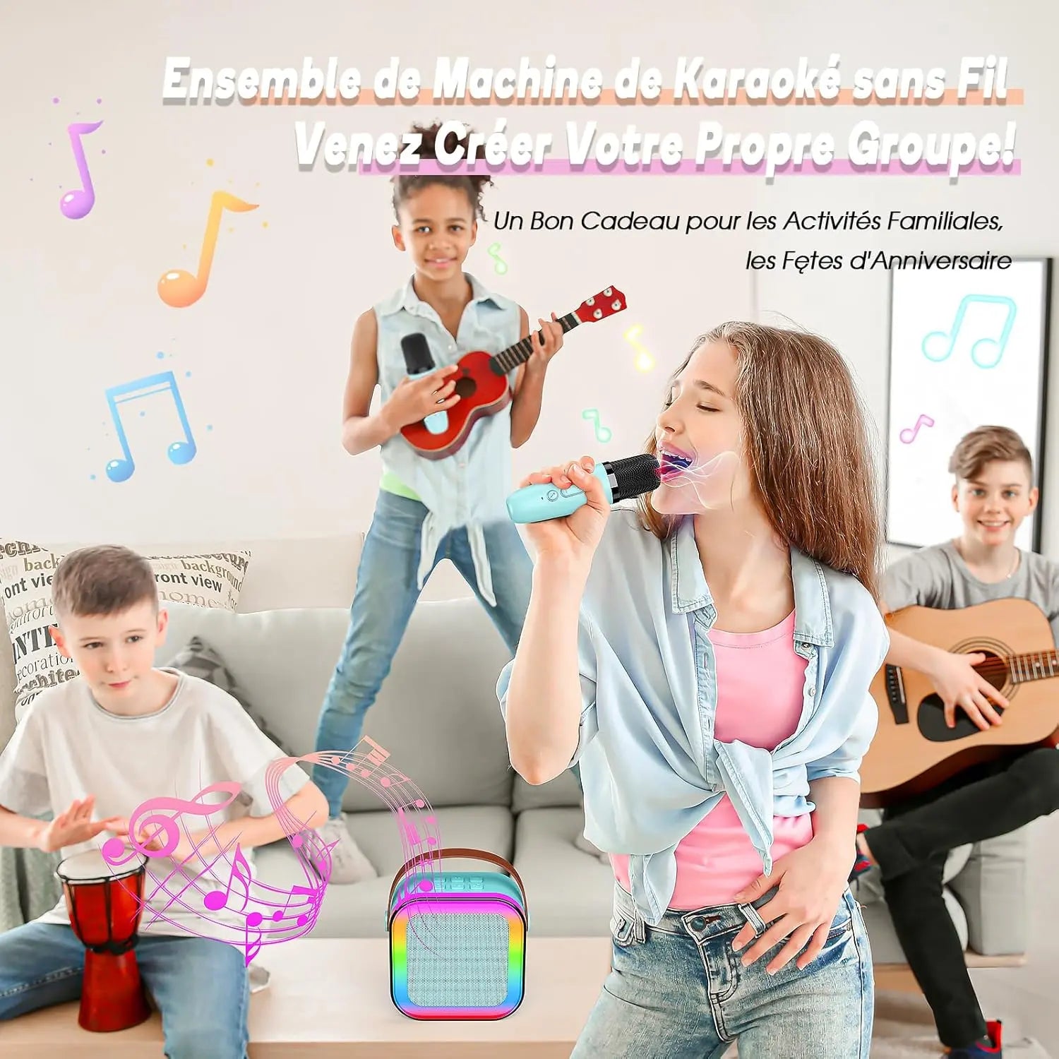Jouets & Jeux Dislocati — Micro Karaoké Enfant Bluetooth | LED | Haut-parleur Intégré | Cadeau 3-12 Ans Dislocati