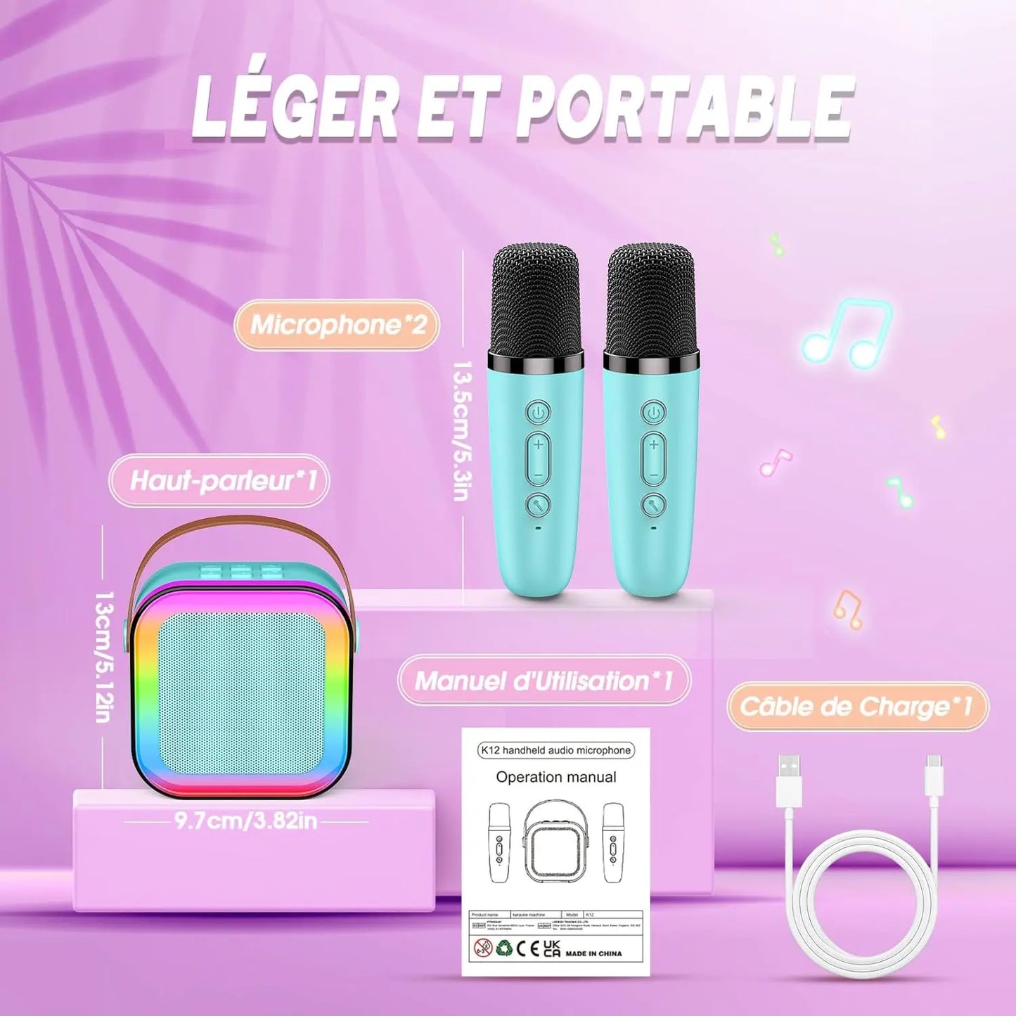 Jouets & Jeux Dislocati — Micro Karaoké Enfant Bluetooth | LED | Haut-parleur Intégré | Cadeau 3-12 Ans Dislocati