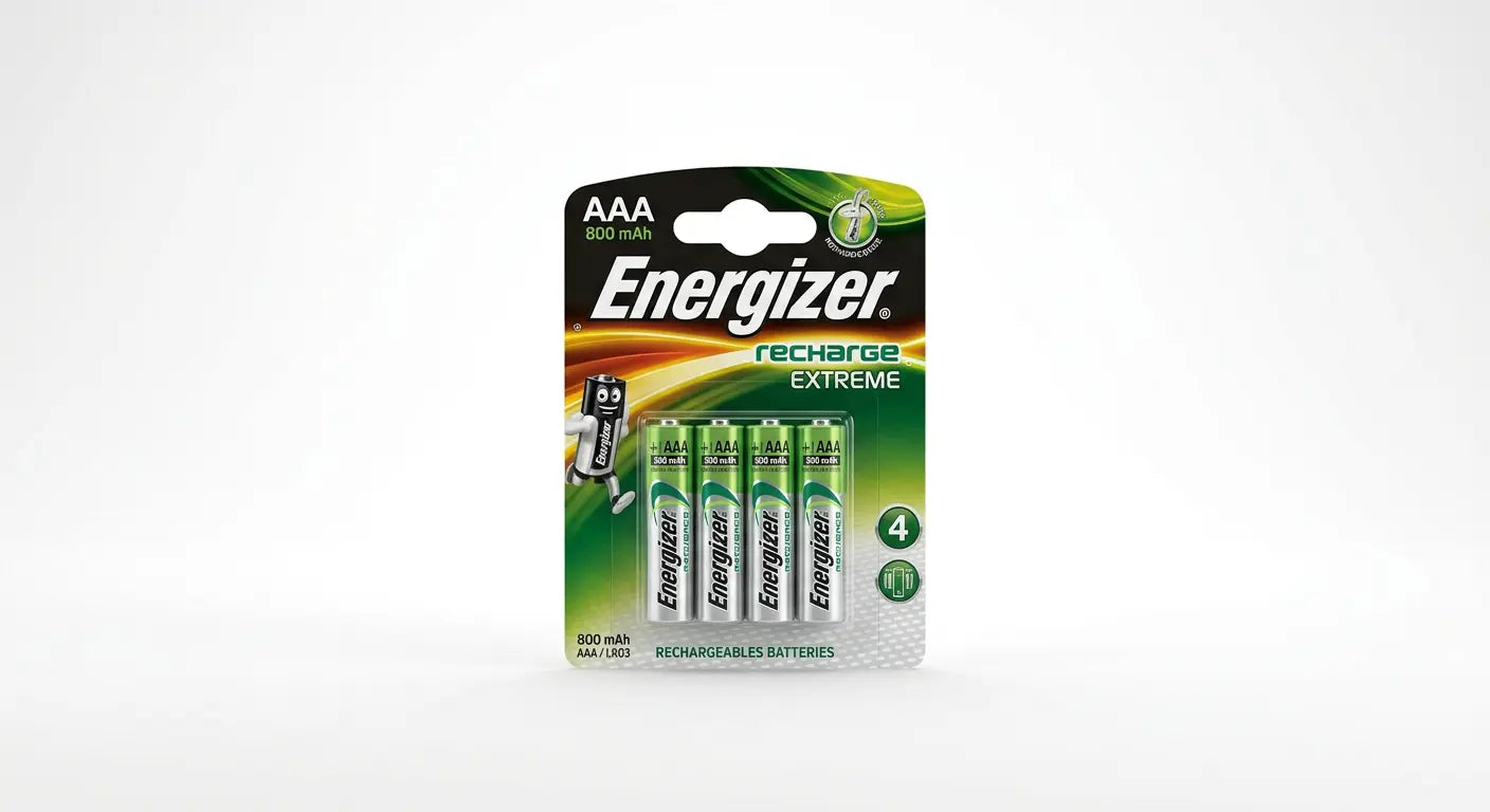 piles Energizer Recharge Extreme AAA — Lot de 4 Piles Rechargeables 800 mAh | Prêtes à l'emploi Energizer