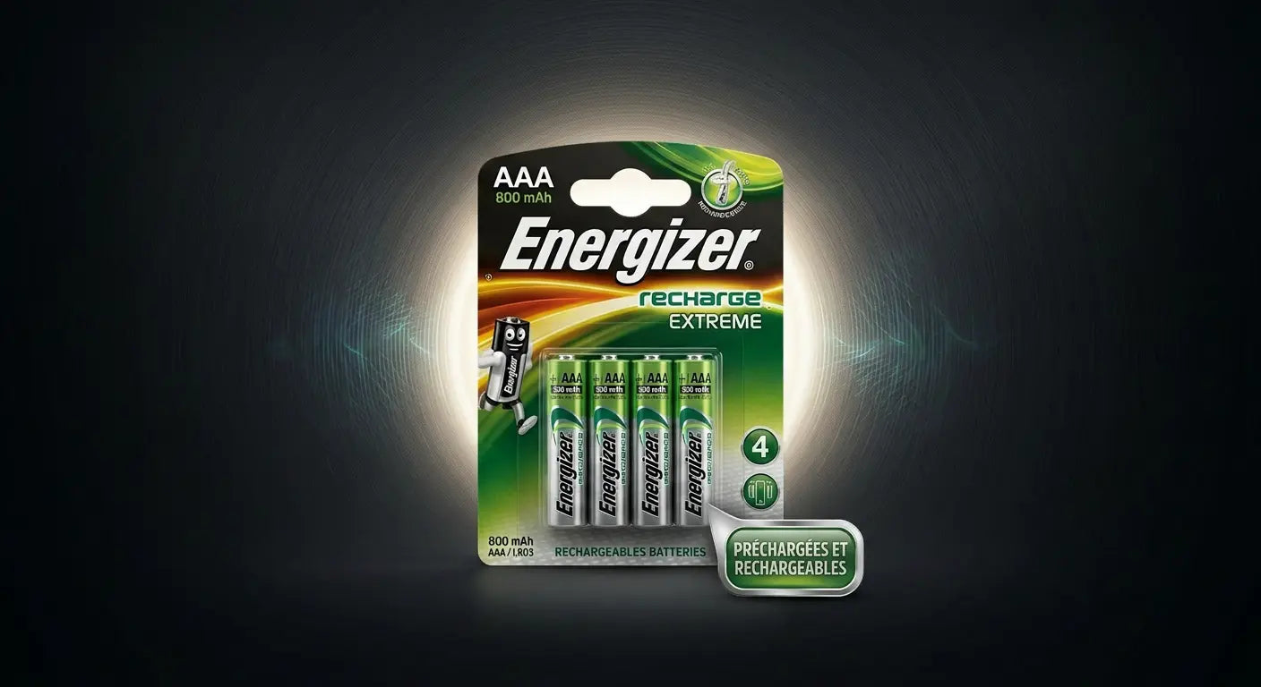 piles Energizer Recharge Extreme AAA — Lot de 4 Piles Rechargeables 800 mAh | Prêtes à l'emploi Energizer