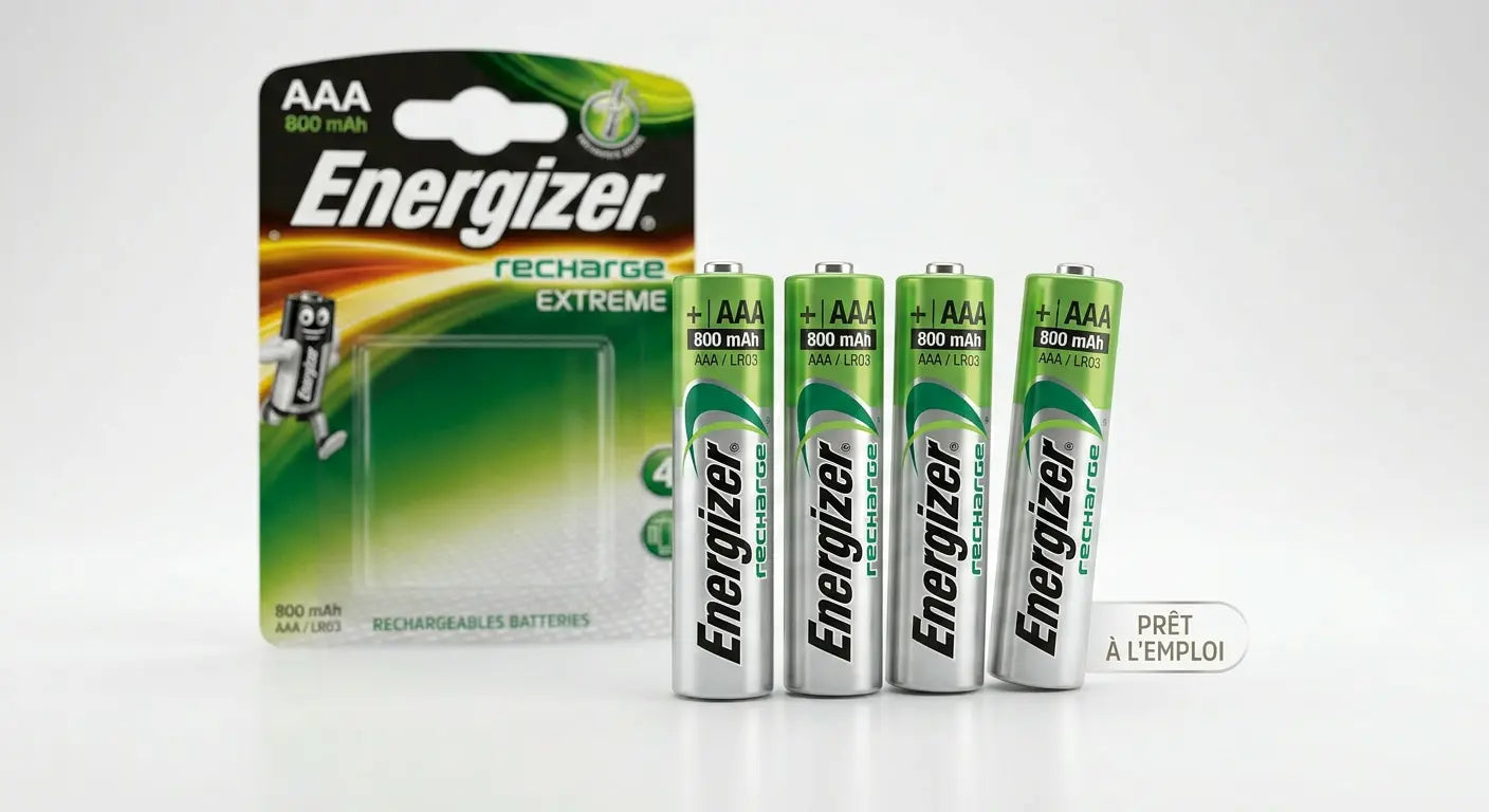 piles Energizer Recharge Extreme AAA — Lot de 4 Piles Rechargeables 800 mAh | Prêtes à l'emploi Energizer