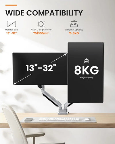 Accessoires informatiques ErGear Bras de Moniteur Double 13"-32" LCD/LED Ressort à Gaz Full Motion ErGear