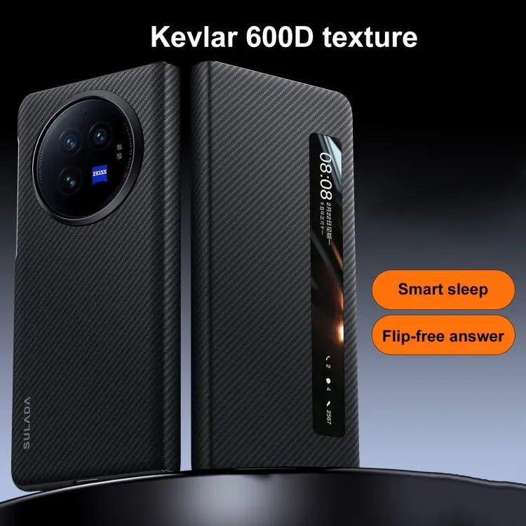 Étui de téléphone en cuir avec fenêtre intelligente SULADA Kevlar 600D Texture, For vivo X Fold3 Pro, For vivo X Fold3 TEKIN.STORE votre plateforme généraliste
