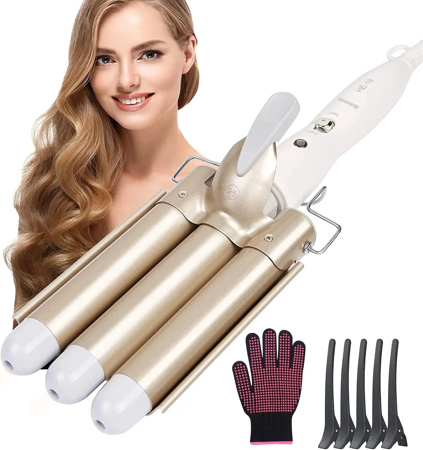 Fer à boucler Flintronic Fer à Onduler 22mm Céramique Tourmaline – Boucleur Cheveux avec 5 Clips, 2 Températures Flintronic