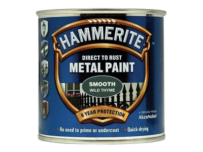 Peinture Hammerite Direct sur Rouille – Peinture métal finition lisse – Thym Sauvage (vert) – 250 ml Hammerite