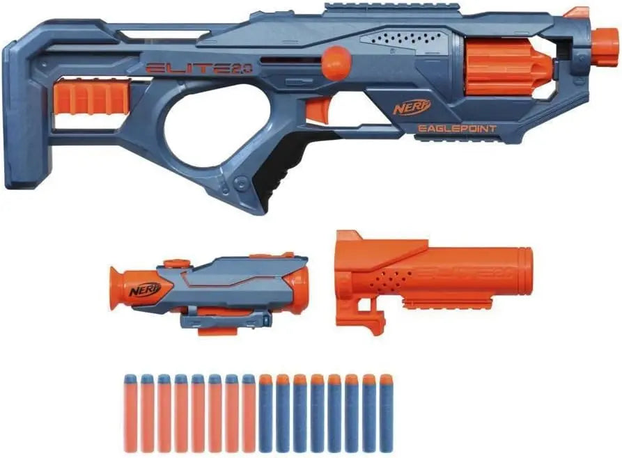 jouet Hasbro Nerf Elite 2.0, Blaster Eaglepoint RD-8, Barillet 8 fléchettes, viseur et Canon Amovibles, 16 fléchettes Elite Officielles Multicolore NERF