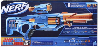 jouet Hasbro Nerf Elite 2.0, Blaster Eaglepoint RD-8, Barillet 8 fléchettes, viseur et Canon Amovibles, 16 fléchettes Elite Officielles Multicolore NERF