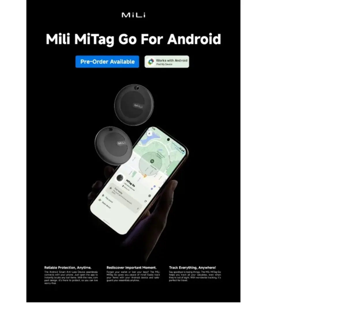 Accessoires électroniques Localisateur de clés - MILI - MiTag Go - Étanche IPX65 - Bluetooth 5.2 - Compact 37mm google find android MILI