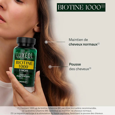 Complément alimentaire Luxéol Biotine 1000 µg — 90 Gélules | Pousse des Cheveux | Made in France Luxéol