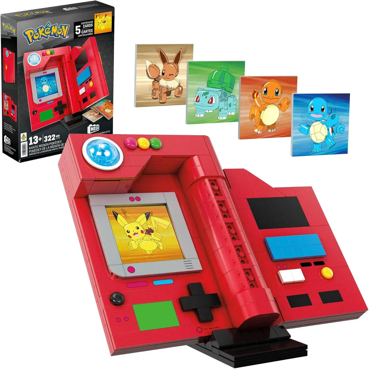 Jouets de construction MEGA Pokémon – Pokédex Région de Kanto à Construire – 322 Pièces – Éléments Lumineux – HYM37 MEGA