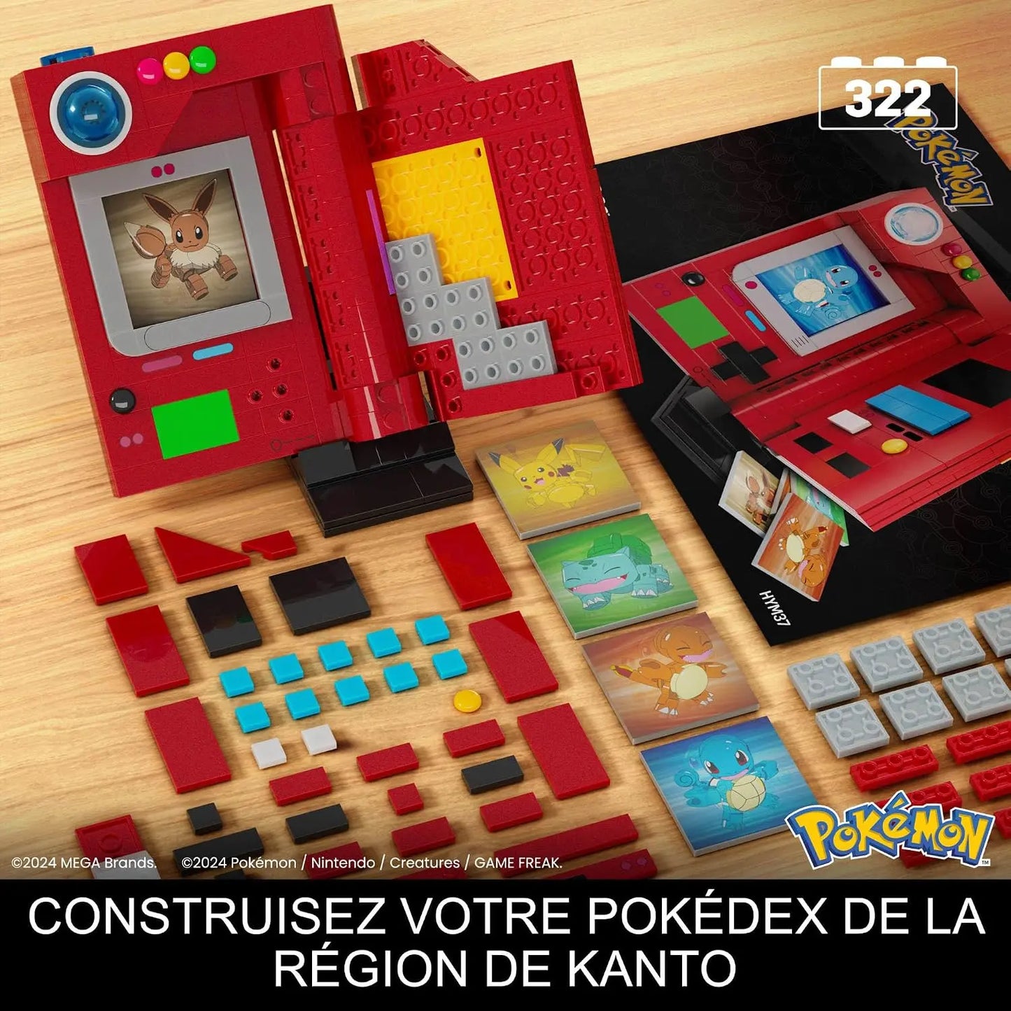 Jouets de construction MEGA Pokémon – Pokédex Région de Kanto à Construire – 322 Pièces – Éléments Lumineux – HYM37 MEGA
