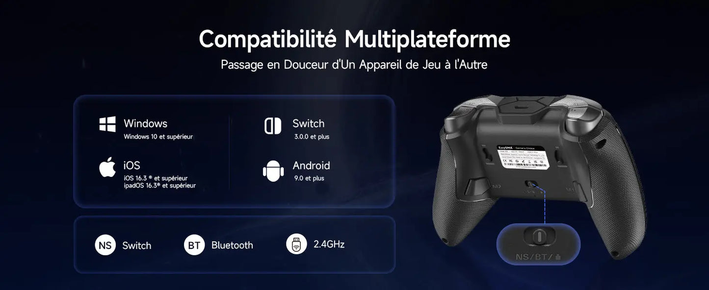 Accessoires gaming 🎮 Manette EasySMX D10 RGB Sans Fil - Station de Charge Incluse | Switch 2/PC/Android/iOS - Joystick TMR Pro EasySMX
