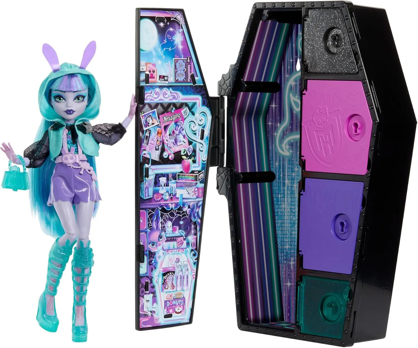 Monster High Twyla Monstrueux Secrets Frayeurs Néon - Poupée et casier