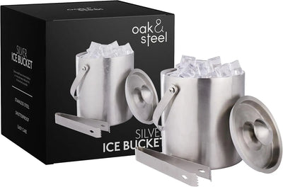 Cuisine & Art de la Table Oak & Steel — Seau à Glace Isotherme 2L en Inox | Couvercle + Pince | Champagne, Vin & Bière Oak & Steel