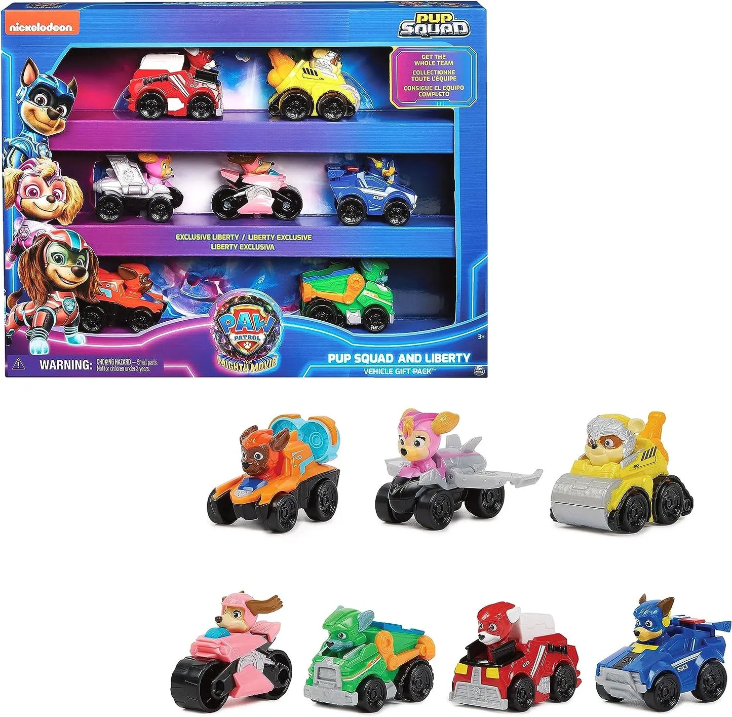 PAT PATROUILLE LA SUPER PATROUILLE LE FILM - Pack de 7 Racers Pup Squad La Pat Patrouille The Mighty Movie - Voiture Figurine À Collectionner - Pat Patrouille - Paw Patrol - Jouet Enfant 3 Ans et + TECIN HOLDING