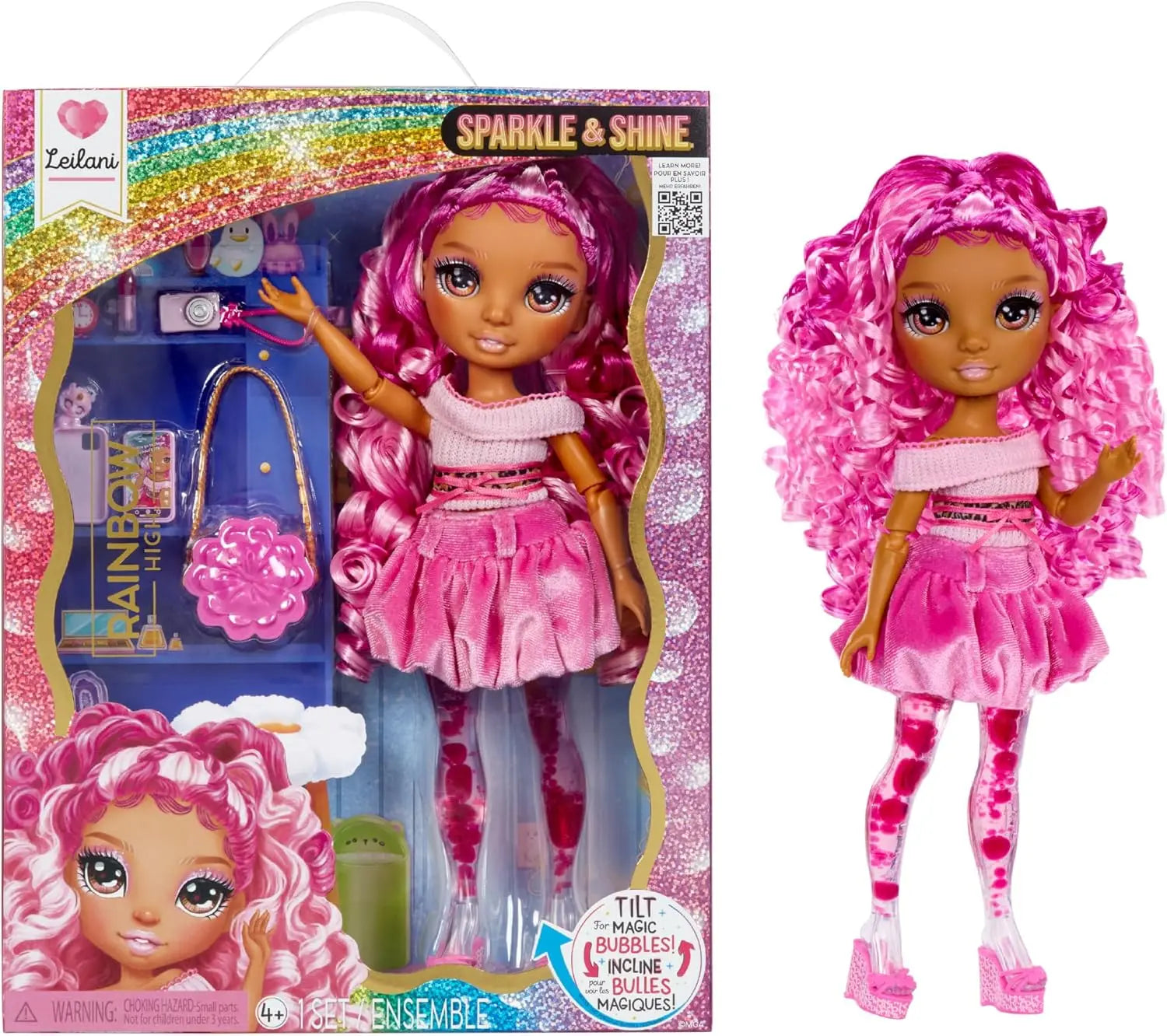 Poupée RAINBOW HIGH Sparkle & Shine - Poupée Leilani 28 cm Cheveux Roses & Bulles Magiques Rainbow High