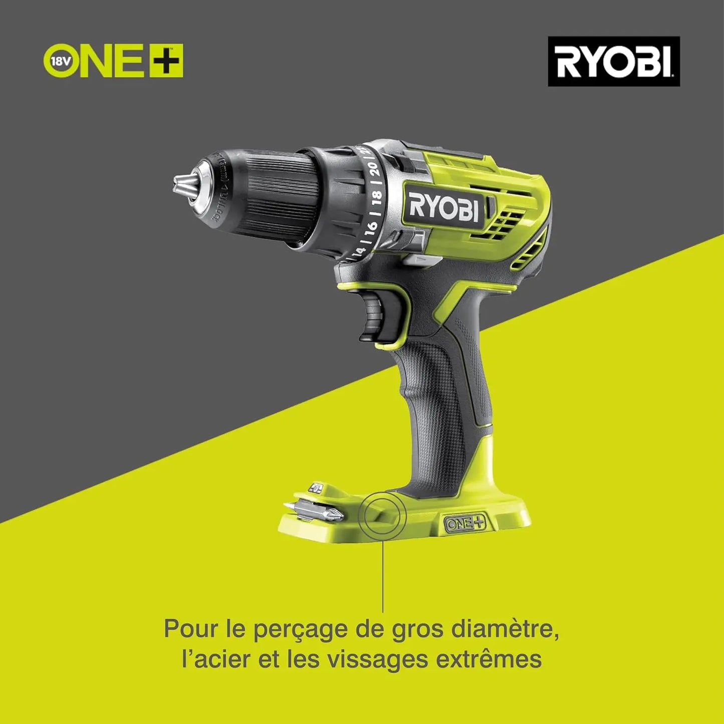Outillage électrique Ryobi R18DD3 – Perceuse-Visseuse Sans Fil 18V ONE+ – 2 Vitesses – Couple 40 Nm – Mandrin 13 mm Ryobi
