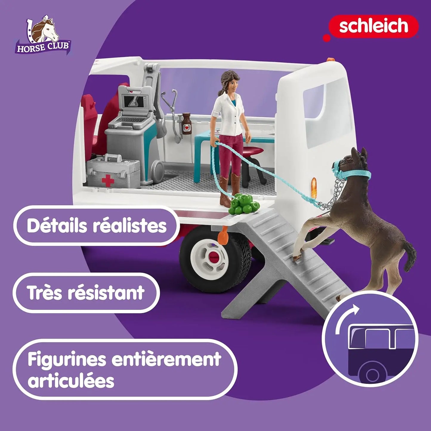 jouet pour enfant Schleich Vétérinaire mobile avec poulain Hanovrien Spin Master