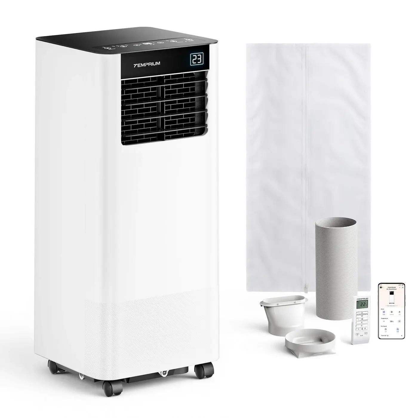 Climatiseur mobile Temprium 9000 BTU avec kit fenêtre, tuyau et télécommande