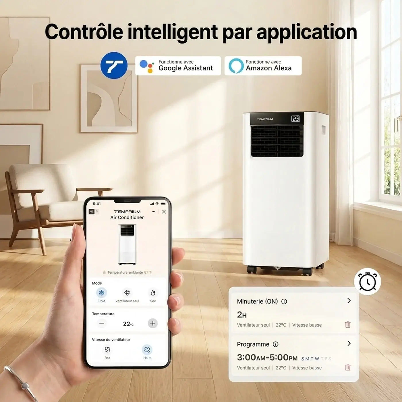 Contrôle intelligent par application – Compatible Google Assistant et Amazon Alexa
