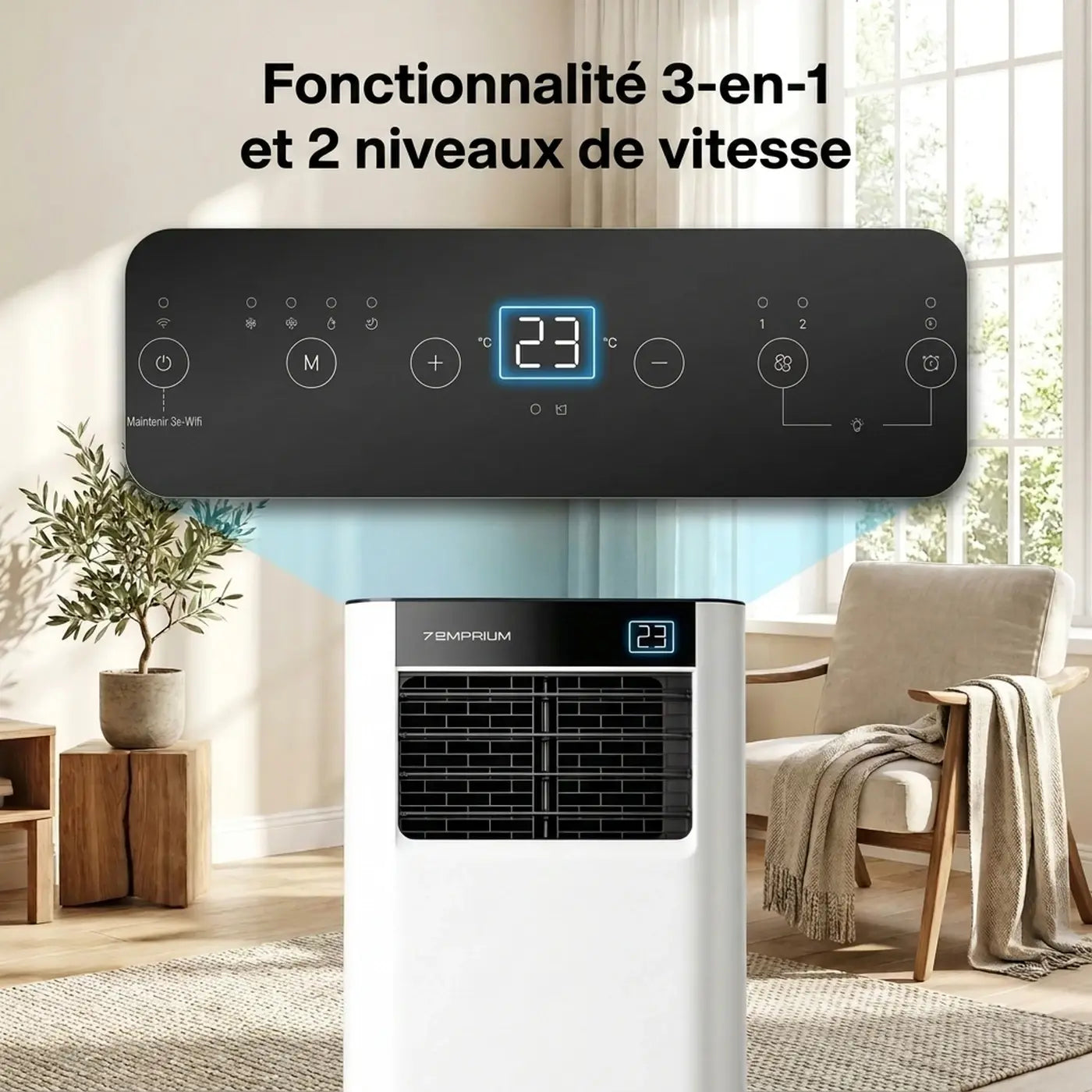 Fonctionnalité 3-en-1 et 2 niveaux de vitesse – Panneau tactile LED
