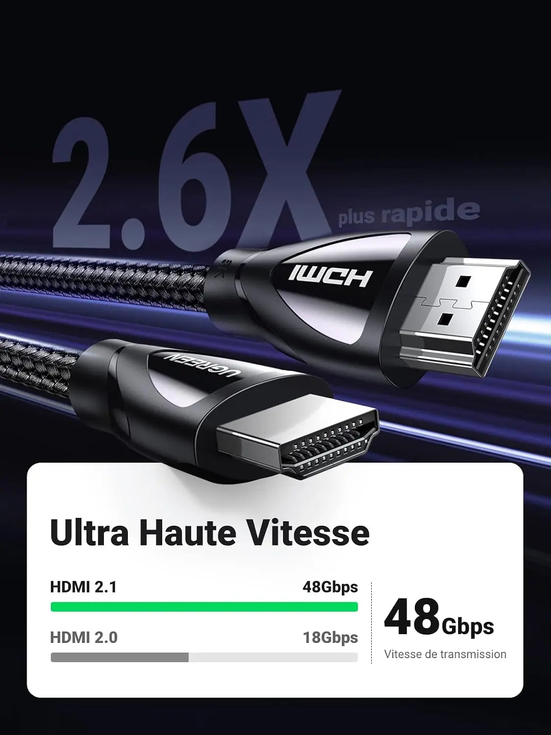 Câble & Connectique UGREEN Câble HDMI 2.1 — 8K 60Hz | 4K 120Hz | 48 Gbps | eARC | HDR | 3D UGREEN