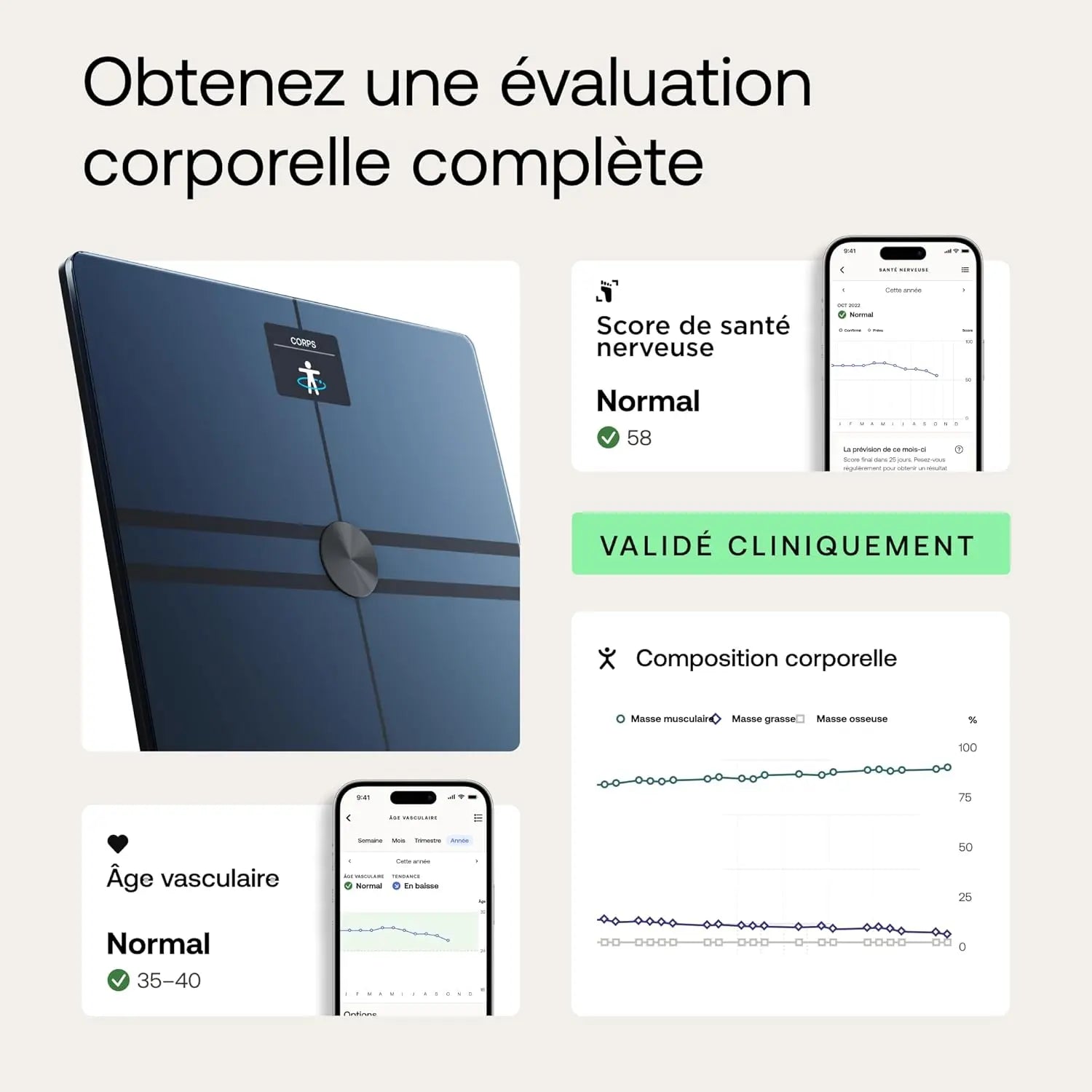Santé et bien-être Withings Body Comp - Balance Connectée Intelligente - Analyse Corporelle Complète - Validée Cliniquement - Noire Withings