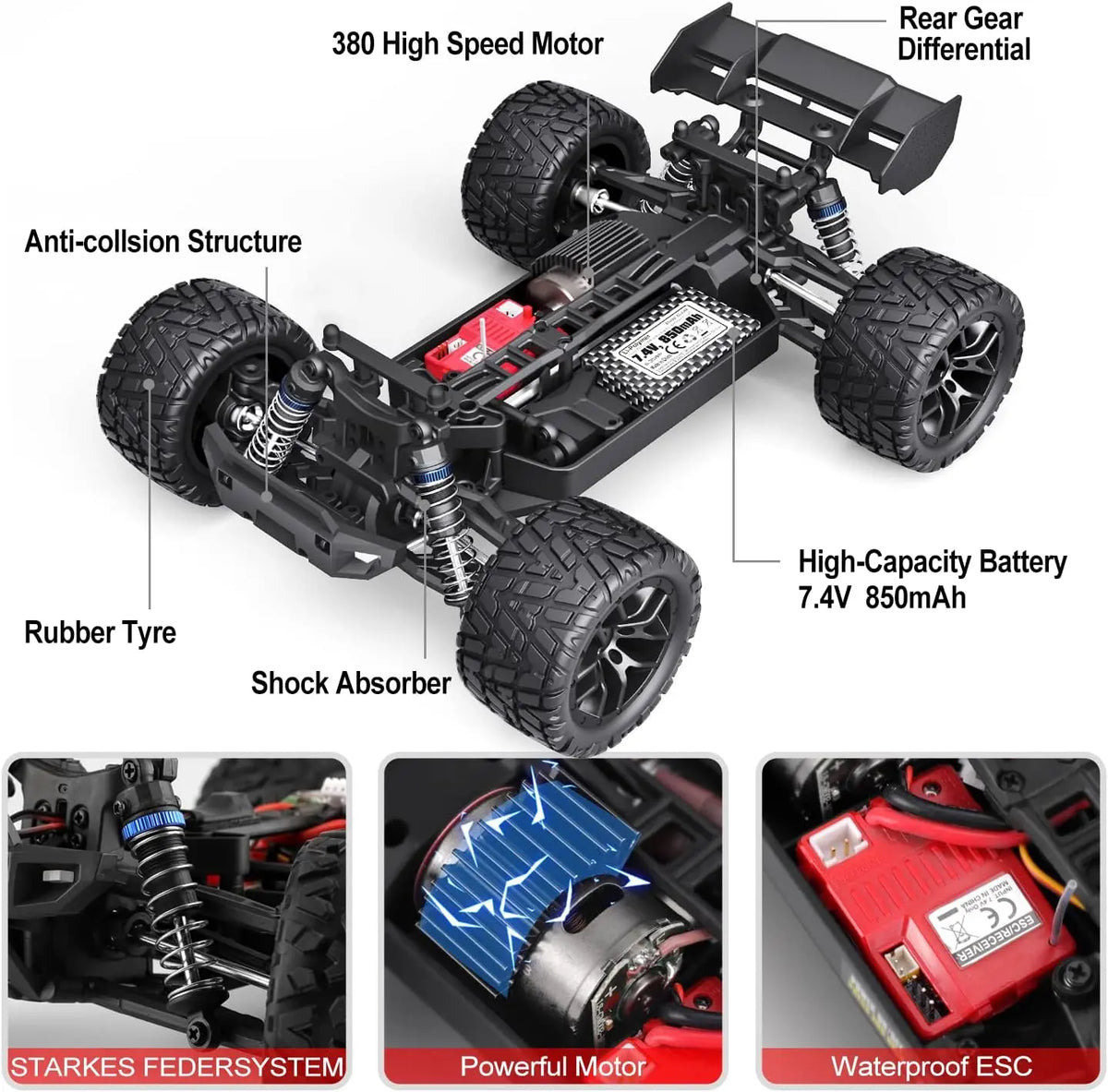 DEERC 9500E Voiture RC Tout-Terrain 1:16, Voiture 4×4 à Grande Vitesse 35 km/h avec 2 Batteries DEERC 9500E Voiture RC Tout-Terrain 1:16, Voiture 4×4 à Grande Vitesse 35 km/h avec 2 Batteries