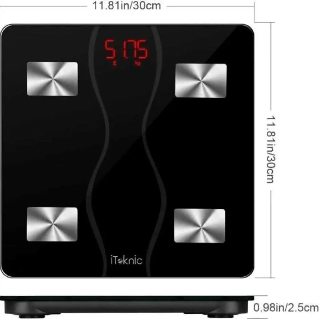 Balance Connectée & Sport iTeknic IK-PCA001 — Balance Connectée Smart Body Scale | Verre Trempé Noir | Occasion iTeknic