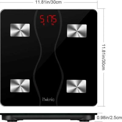 Balance Connectée & Sport iTeknic IK-PCA001 — Balance Connectée Smart Body Scale | Verre Trempé Noir | Occasion iTeknic