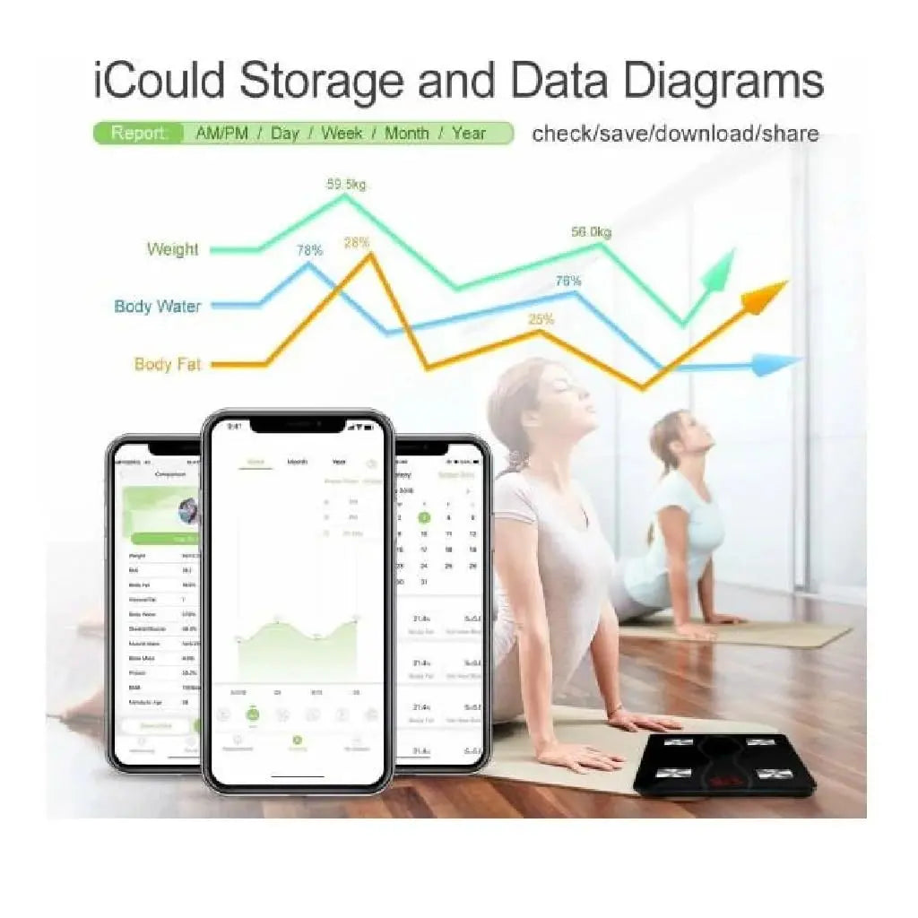 Balance Connectée & Sport iTeknic IK-PCA001 — Balance Connectée Smart Body Scale | Verre Trempé Noir | Occasion iTeknic