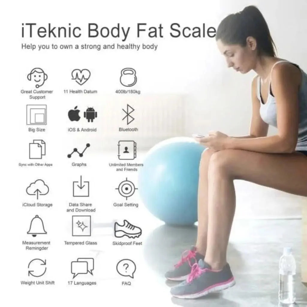 Balance Connectée & Sport iTeknic IK-PCA001 — Balance Connectée Smart Body Scale | Verre Trempé Noir | Occasion iTeknic
