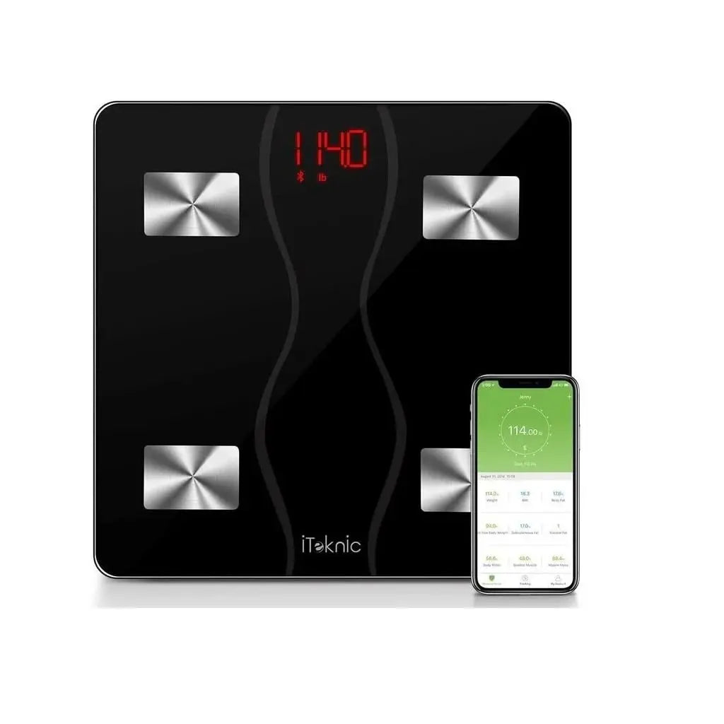 Balance Connectée & Sport iTeknic IK-PCA001 — Balance Connectée Smart Body Scale | Verre Trempé Noir | Occasion iTeknic