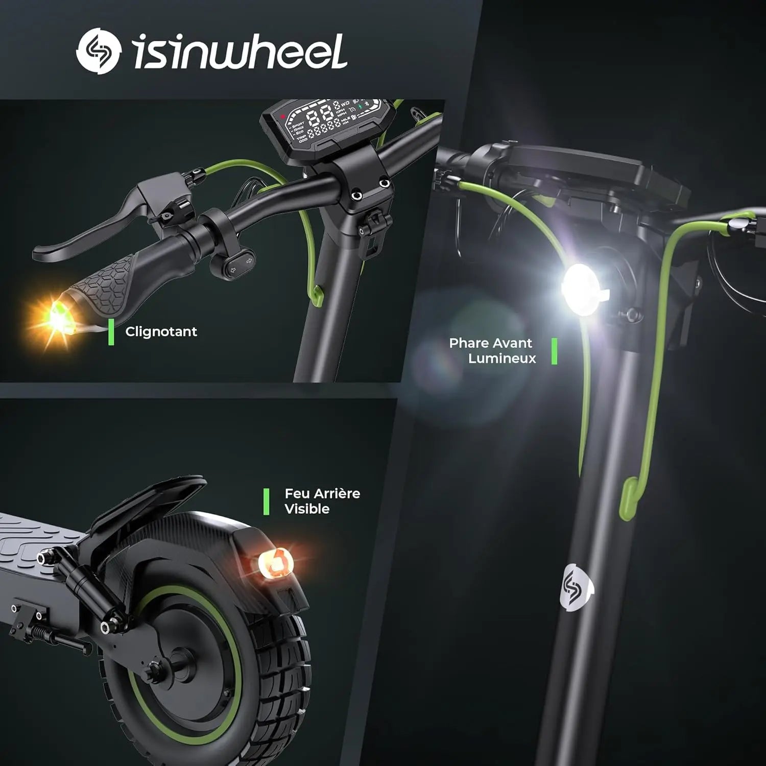 Trottinette Électrique isinwheel S10MAX — Trottinette Électrique Adulte 1000W | 60 km | Pneus 10" Tout Terrain | APP | Pliable isinwheel